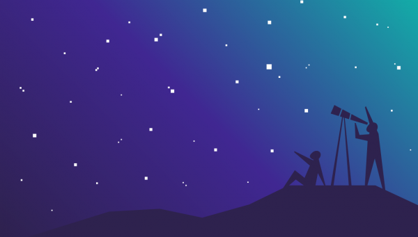 Illustration of two people stargazing